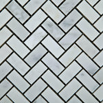 Carrara White Marble Polished Mini Herringbone Mosaic Tile | FINAL SALE Carrara White Marble Polished Mini Herringbone Mosaic Tile | FINAL SALE - American Tile Depot
