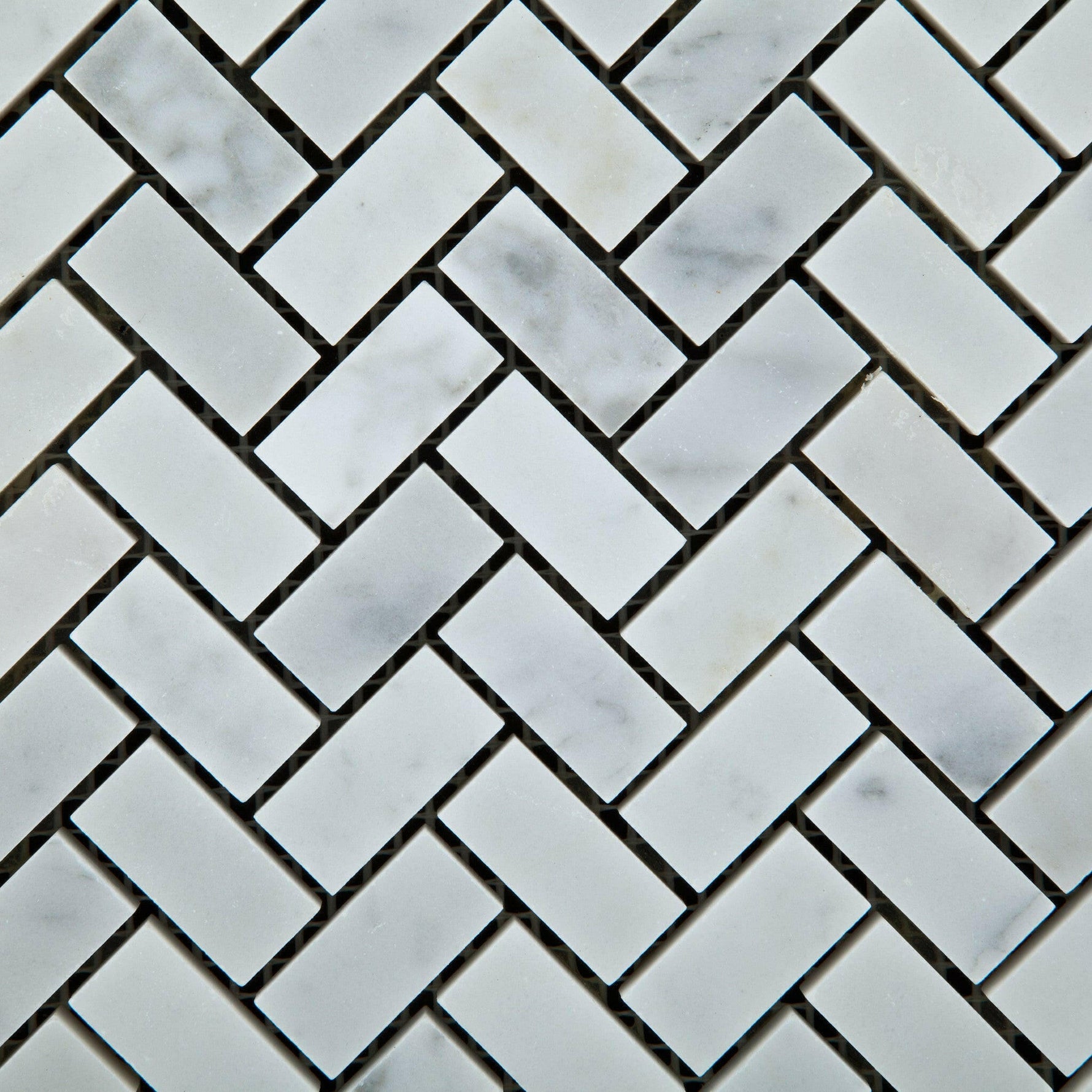 Carrara White Marble Polished Mini Herringbone Mosaic Tile | FINAL SALE Carrara White Marble Polished Mini Herringbone Mosaic Tile | FINAL SALE - American Tile Depot