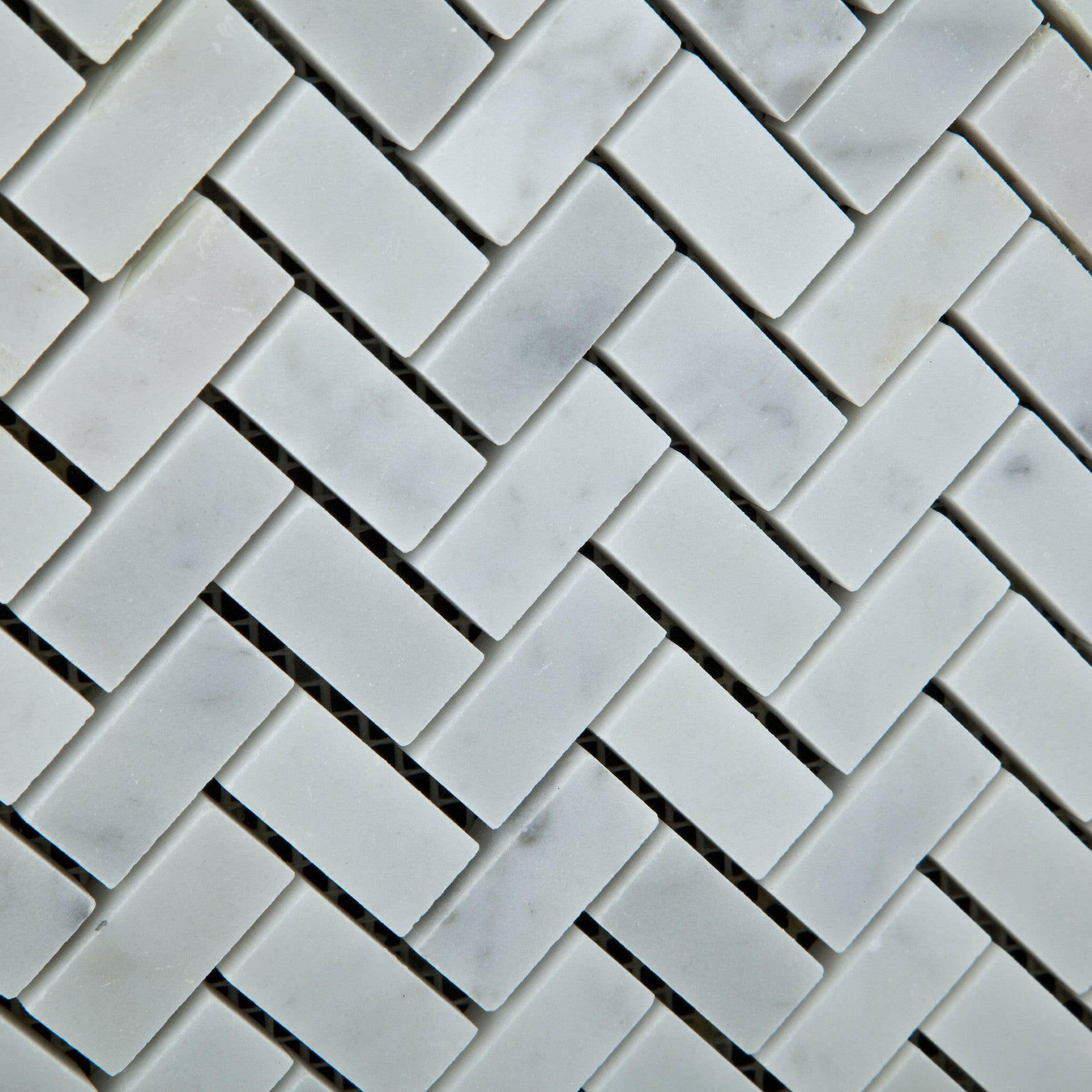 Carrara White Marble Polished Mini Herringbone Mosaic Tile | FINAL SALE Carrara White Marble Polished Mini Herringbone Mosaic Tile | FINAL SALE - American Tile Depot