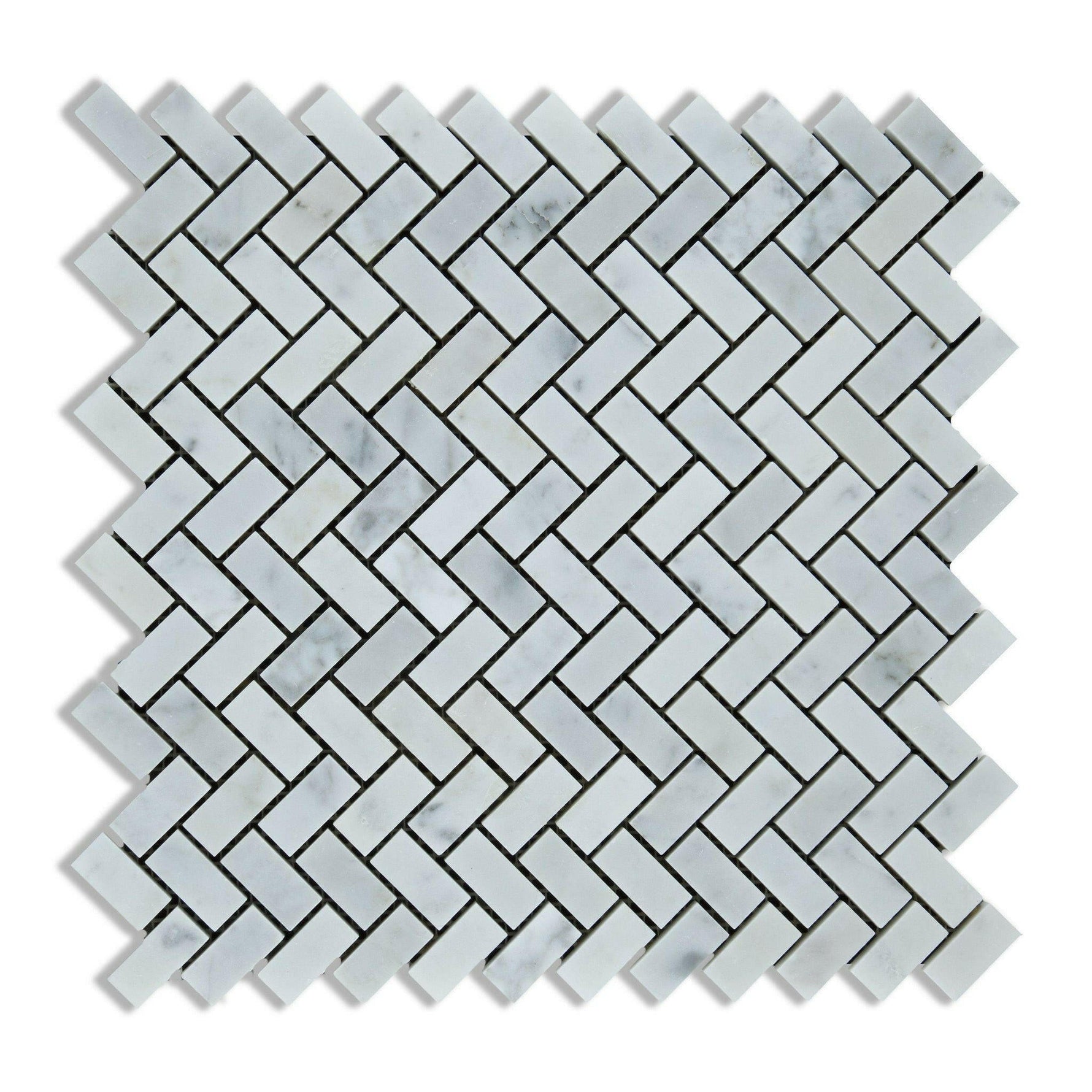 Carrara White Marble Polished Mini Herringbone Mosaic Tile | FINAL SALE Carrara White Marble Polished Mini Herringbone Mosaic Tile | FINAL SALE - American Tile Depot