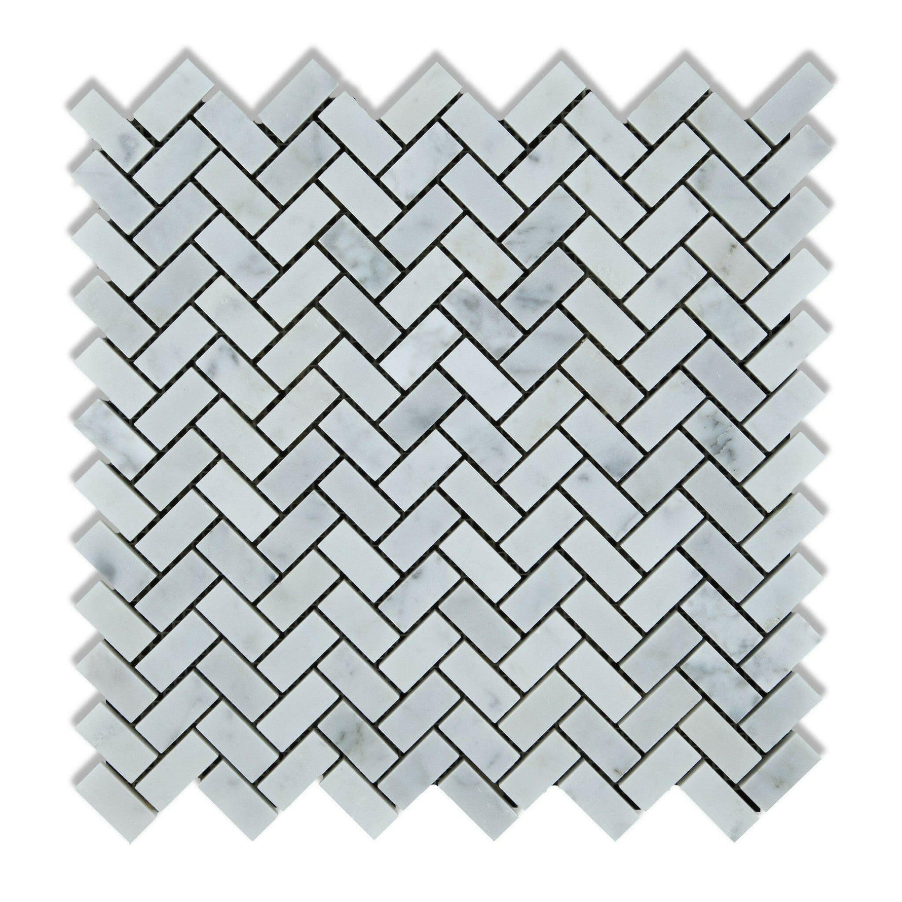 Carrara White Marble Polished Mini Herringbone Mosaic Tile | FINAL SALE Carrara White Marble Polished Mini Herringbone Mosaic Tile | FINAL SALE - American Tile Depot