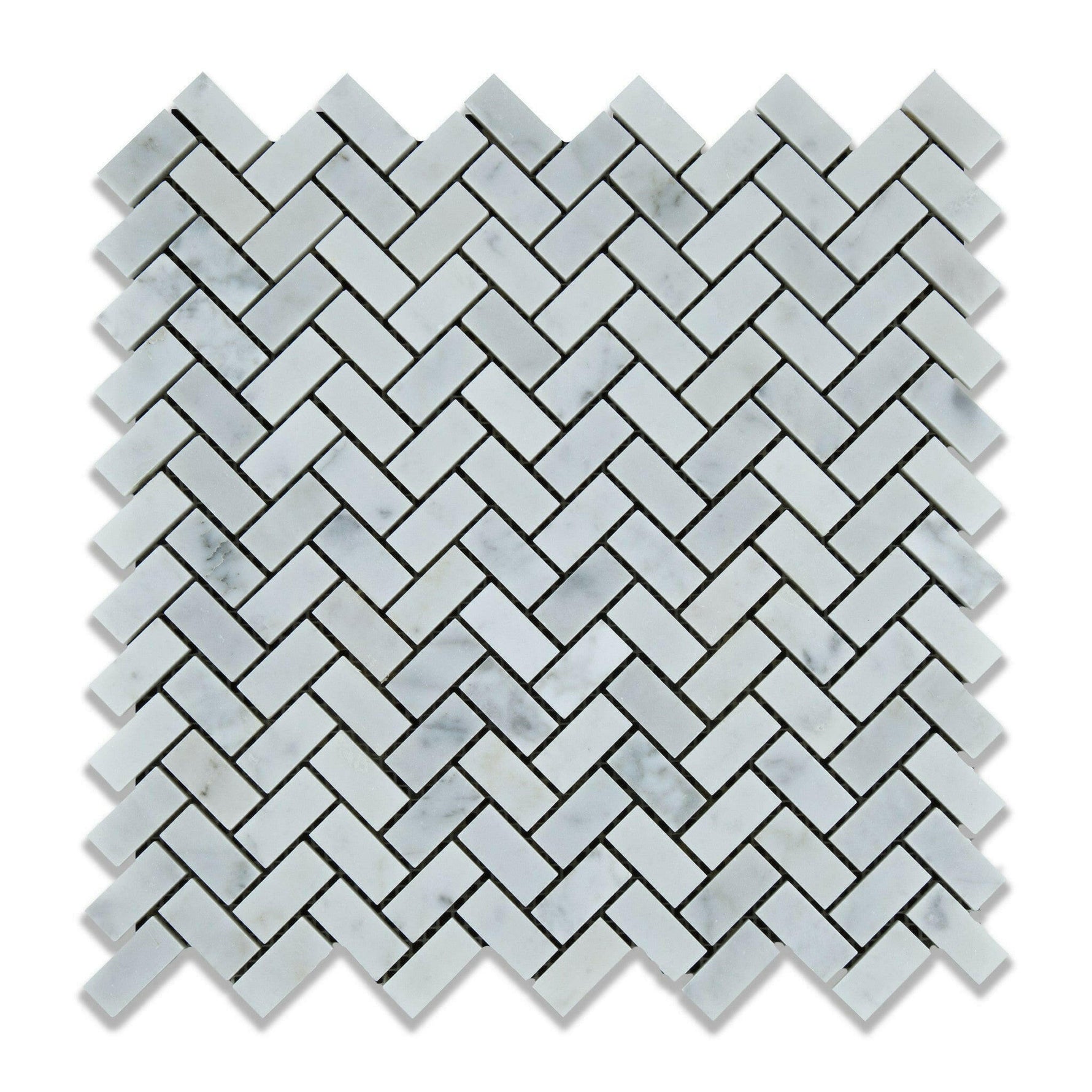 Carrara White Marble Polished Mini Herringbone Mosaic Tile | FINAL SALE Carrara White Marble Polished Mini Herringbone Mosaic Tile | FINAL SALE - American Tile Depot
