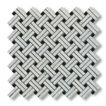 Carrara White Marble Polished Stanza Basketweave Mosaic Tile w/ Black Dots - American Tile Depot