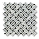 Carrara White Marble Polished Stanza Basketweave Mosaic Tile w/ Black Dots - American Tile Depot