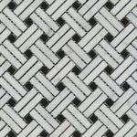 Carrara White Marble Polished Stanza Basketweave Mosaic Tile w/ Black Dots - American Tile Depot