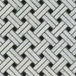 Carrara White Marble Polished Stanza Basketweave Mosaic Tile w/ Black Dots - American Tile Depot