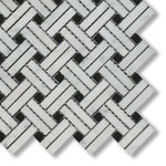 Carrara White Marble Polished Stanza Basketweave Mosaic Tile w/ Black Dots - American Tile Depot