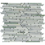 Carrara White Marble Polished Tricolor (Carrara + Thassos + Ming-Green) Bamboo Sticks Mosaic Carrara White Marble Polished Tricolor (Carrara + Thassos + Ming-Green) Bamboo Sticks Mosaic - American Tile Depot