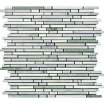 Carrara White Marble Polished Tricolor (Carrara + Thassos + Ming-Green) Bamboo Sticks Mosaic Carrara White Marble Polished Tricolor (Carrara + Thassos + Ming-Green) Bamboo Sticks Mosaic - American Tile Depot