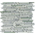 Carrara White Marble Polished Tricolor (Carrara + Thassos + Ming-Green) Bamboo Sticks Mosaic Carrara White Marble Polished Tricolor (Carrara + Thassos + Ming-Green) Bamboo Sticks Mosaic - American Tile Depot