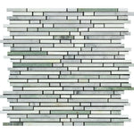Carrara White Marble Polished Tricolor (Carrara + Thassos + Ming-Green) Bamboo Sticks Mosaic Carrara White Marble Polished Tricolor (Carrara + Thassos + Ming-Green) Bamboo Sticks Mosaic - American Tile Depot