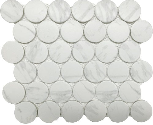 2" Cerelia Carrara Matte Penny Porcelain Mosaic Tile-American Tile Depot