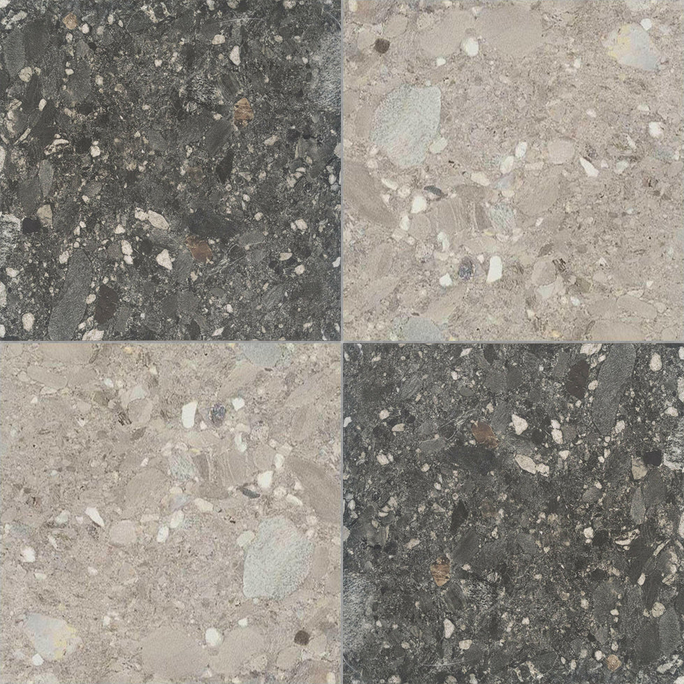 24x24 Checkerboard Tile - Ceppo Nero & Grigio Matte Terrazzo Look Porcelain