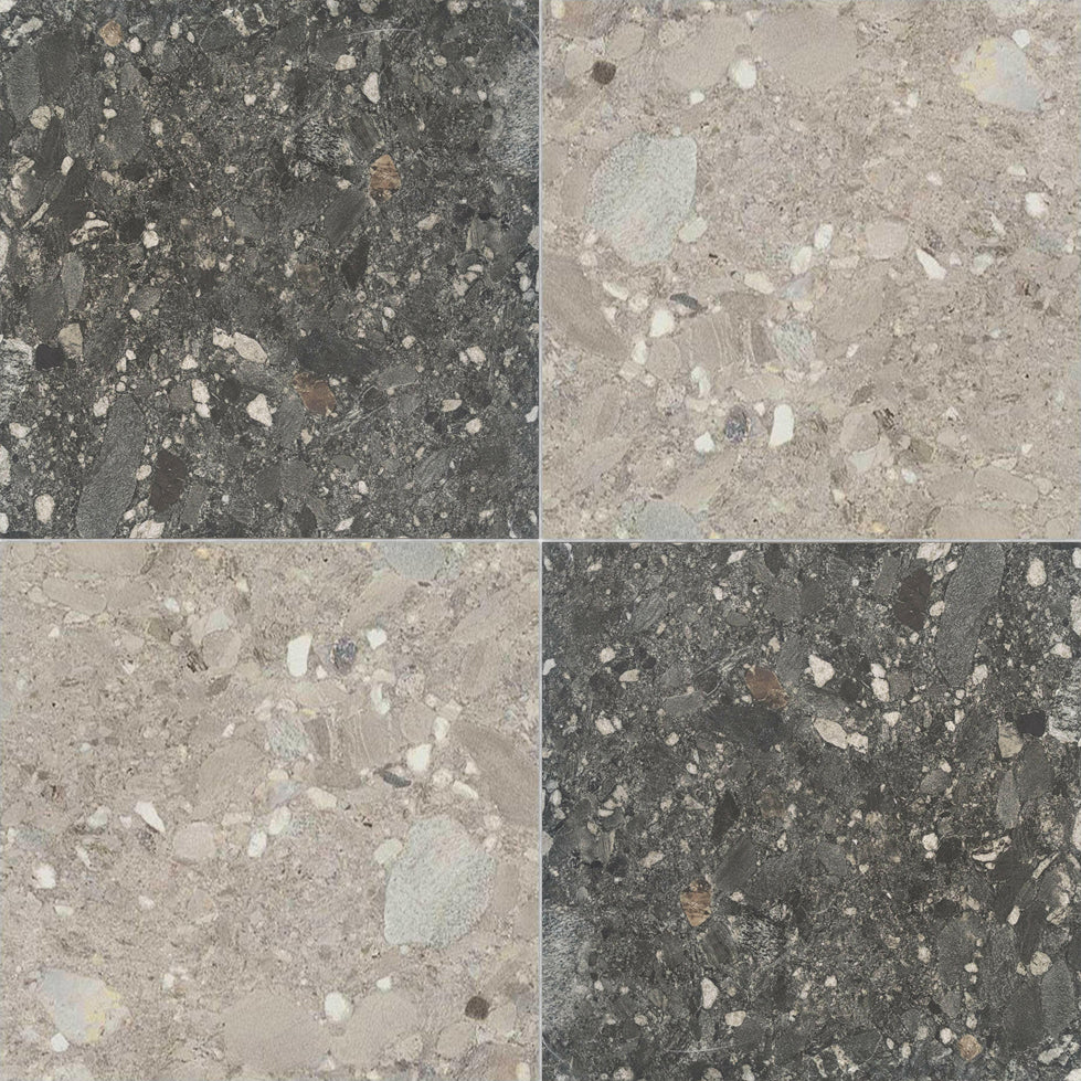 24x24 Checkerboard Tile - Ceppo Nero & Grigio Matte Terrazzo Look Porcelain