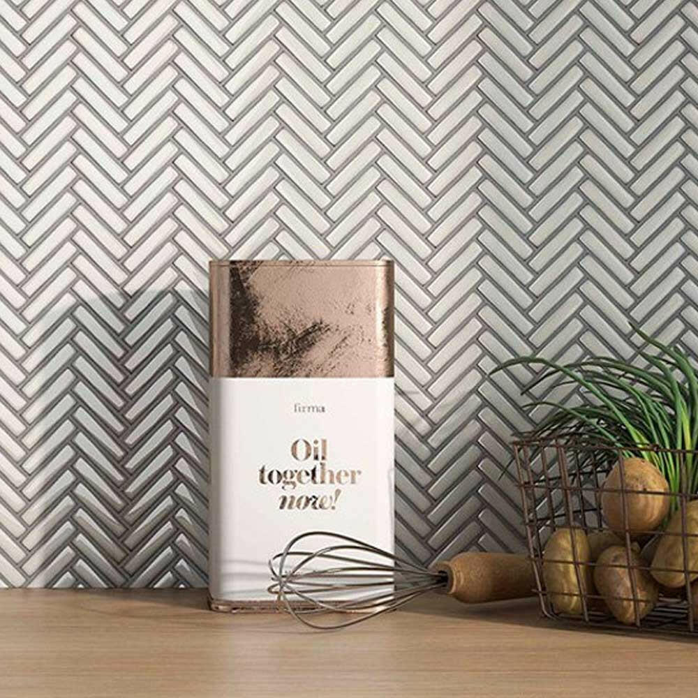 Cerelia Antique White Glossy Herringbone Porcelain Mosaic Tile Cerelia Antique White Glossy Herringbone Porcelain Mosaic Tile - American Tile Depot