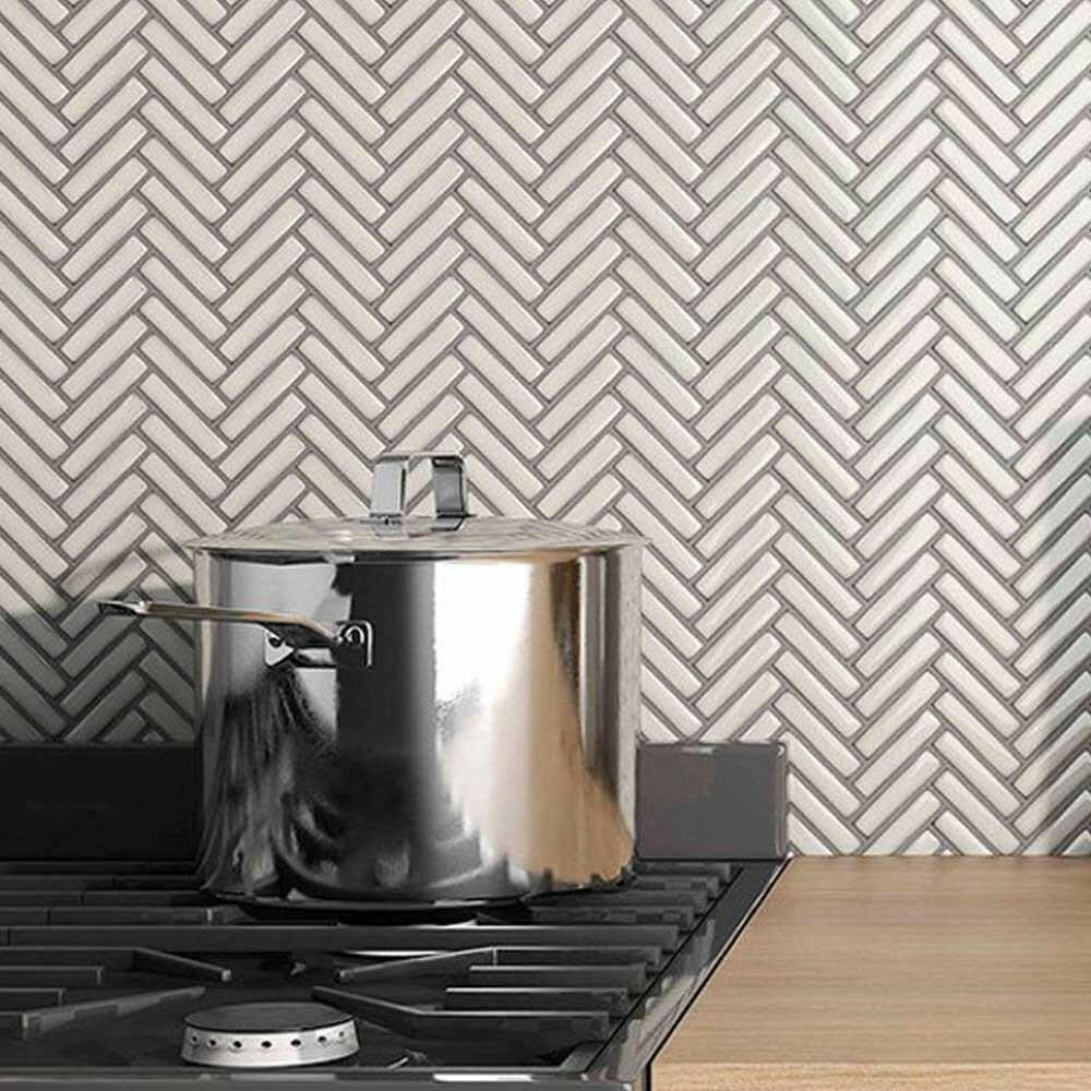 Cerelia Antique White Glossy Herringbone Porcelain Mosaic Tile Cerelia Antique White Glossy Herringbone Porcelain Mosaic Tile - American Tile Depot