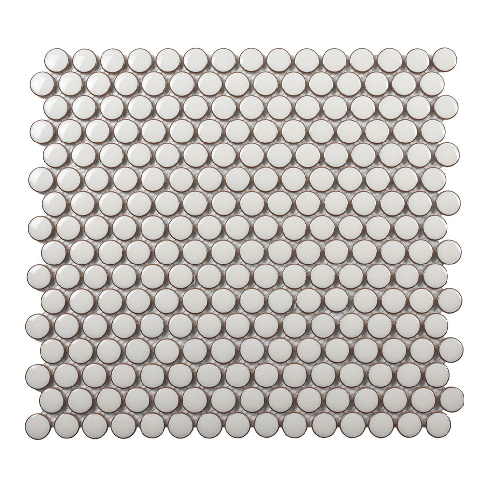 Cerelia Pearl White Glossy Penny Porcelain Mosaic Tile