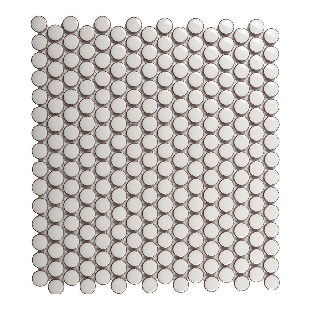 Cerelia Pearl White Glossy Penny Porcelain Mosaic Tile