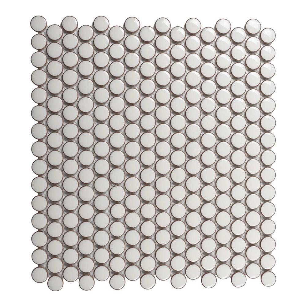 Cerelia Pearl White Glossy Penny Round Porcelain Mosaic Tile Cerelia Pearl White Glossy Penny Round Porcelain Mosaic Tile - American Tile Depot