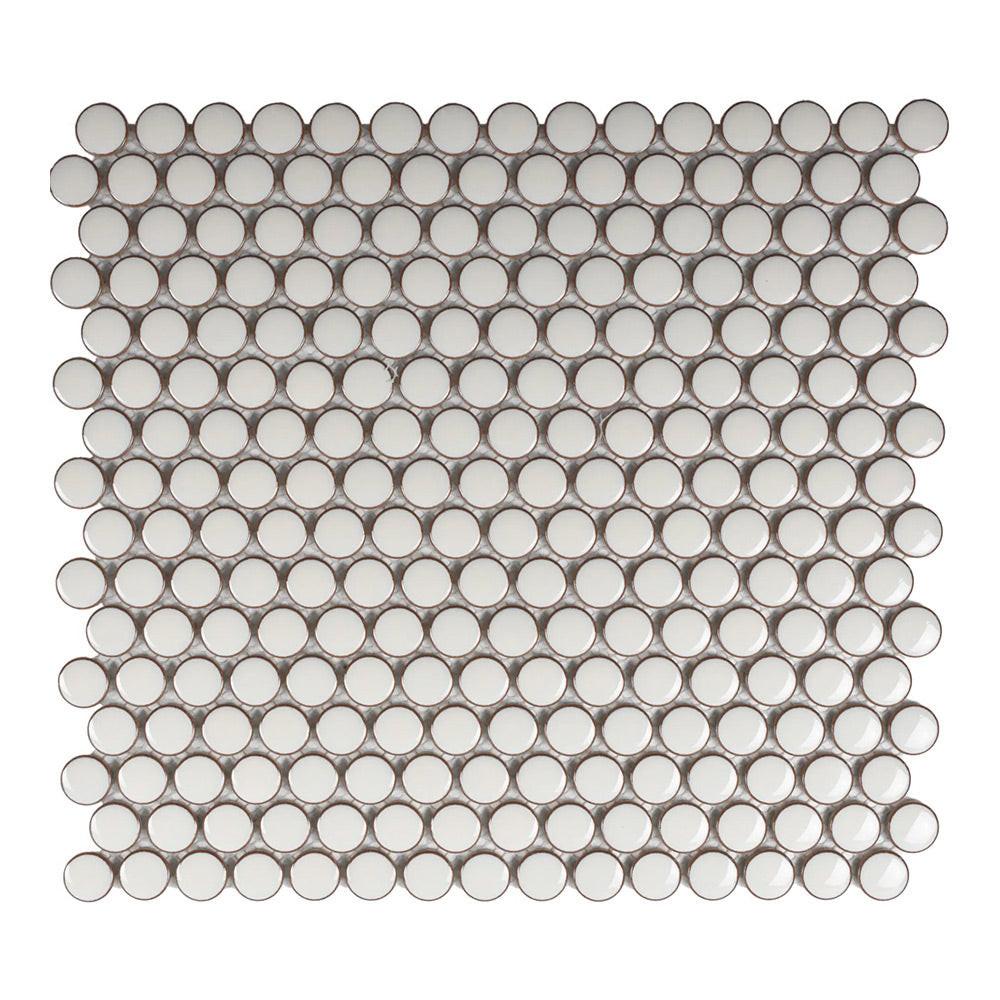 Cerelia Pearl White Glossy Penny Round Porcelain Mosaic Tile Cerelia Pearl White Glossy Penny Round Porcelain Mosaic Tile - American Tile Depot