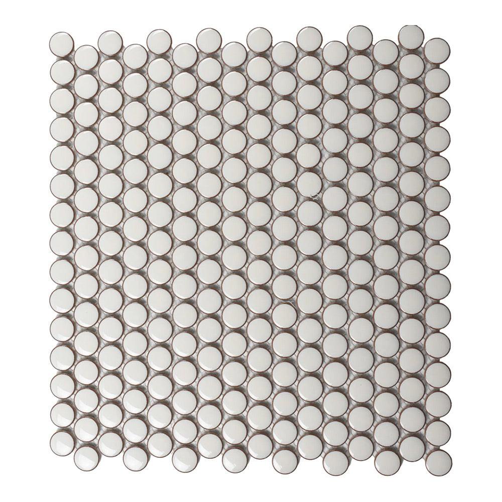 Cerelia Pearl White Glossy Penny Round Porcelain Mosaic Tile Cerelia Pearl White Glossy Penny Round Porcelain Mosaic Tile - American Tile Depot
