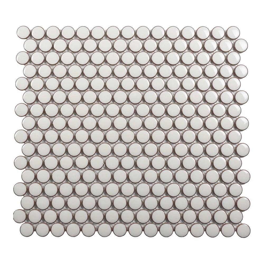 Cerelia Pearl White Glossy Penny Round Porcelain Mosaic Tile Cerelia Pearl White Glossy Penny Round Porcelain Mosaic Tile - American Tile Depot