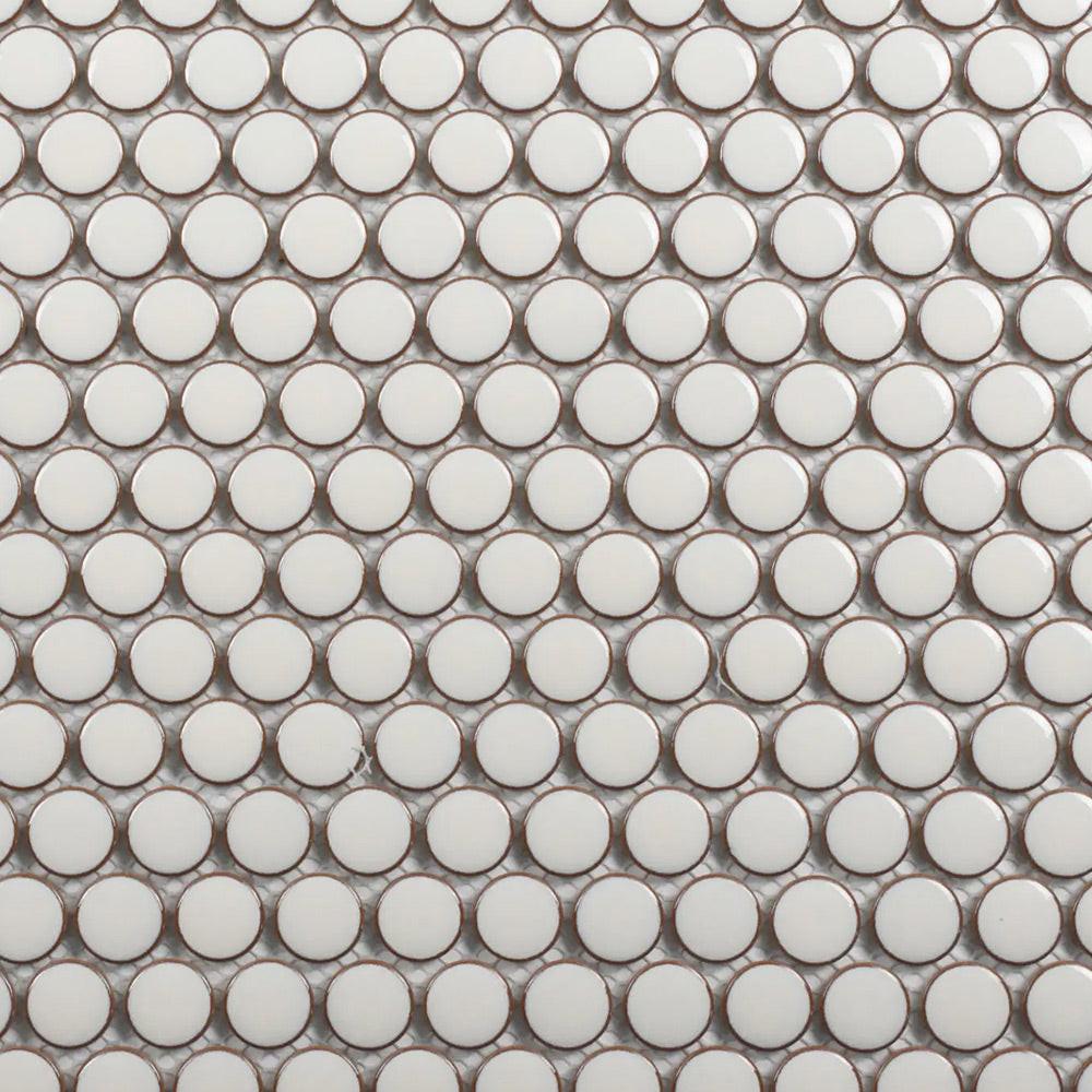 Cerelia Pearl White Glossy Penny Round Porcelain Mosaic Tile Cerelia Pearl White Glossy Penny Round Porcelain Mosaic Tile - American Tile Depot