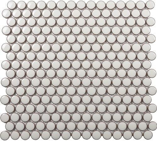 Cerelia Pearl White Glossy Penny Round Porcelain Mosaic Tile Cerelia Pearl White Glossy Penny Round Porcelain Mosaic Tile - American Tile Depot