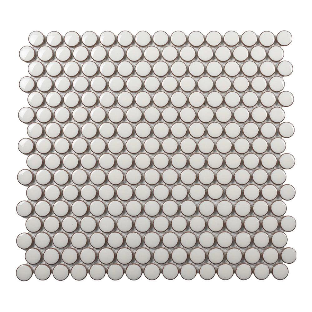 Cerelia Pearl White Glossy Penny Round Porcelain Mosaic Tile Cerelia Pearl White Glossy Penny Round Porcelain Mosaic Tile - American Tile Depot