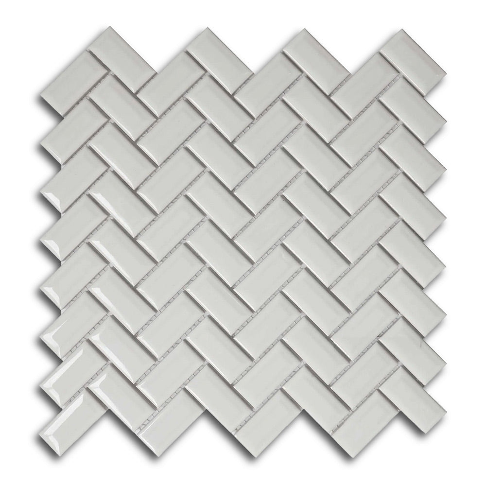 Cerelia White Glossy Diamond Herringbone Porcelain Mosaic Tile