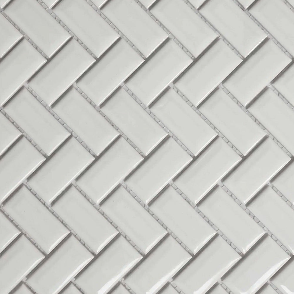Cerelia White Glossy Diamond Herringbone Porcelain Mosaic Tile