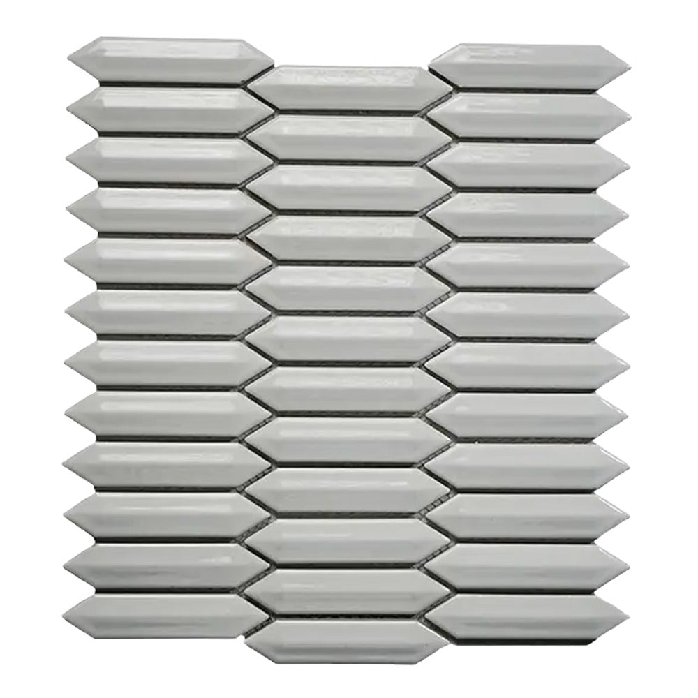 Cerelia White Glossy Herringbone Porcelain Mosaic Tile