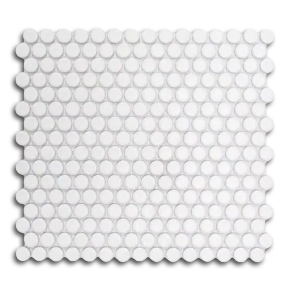 Cerelia White Glossy Penny Porcelain Mosaic Tile