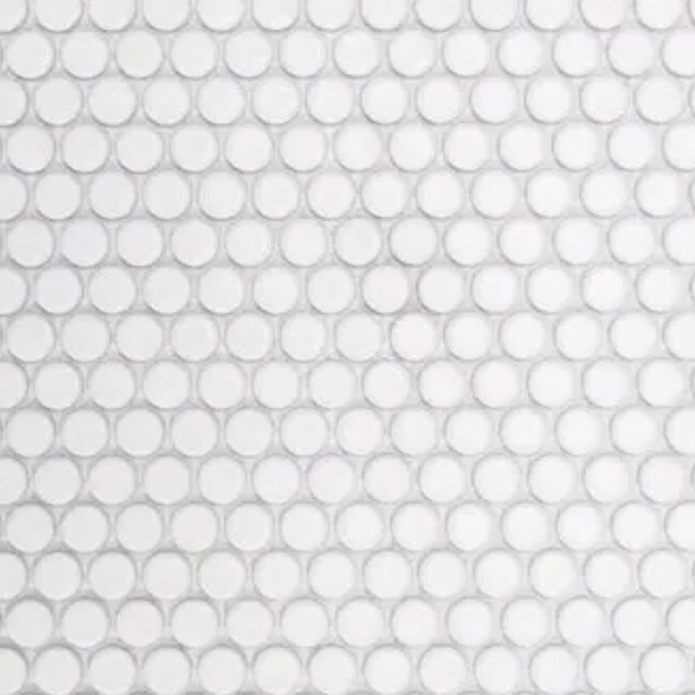 Cerelia White Glossy Penny Porcelain Mosaic Tile