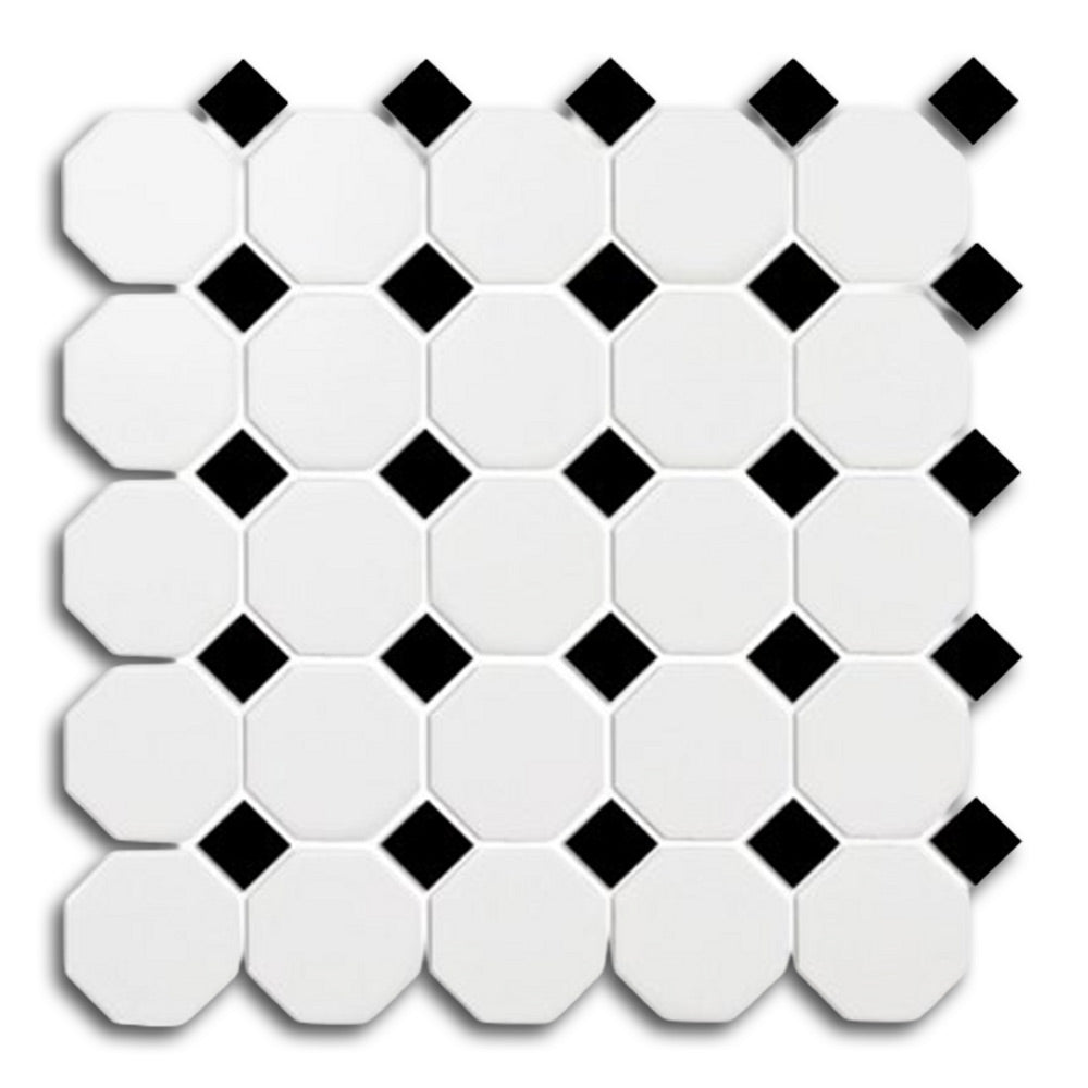 Cerelia White & Black Matte Octagon Porcelain Mosaic Tile
