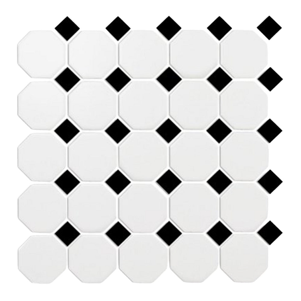 Cerelia White & Black Matte Octagon Porcelain Mosaic Tile