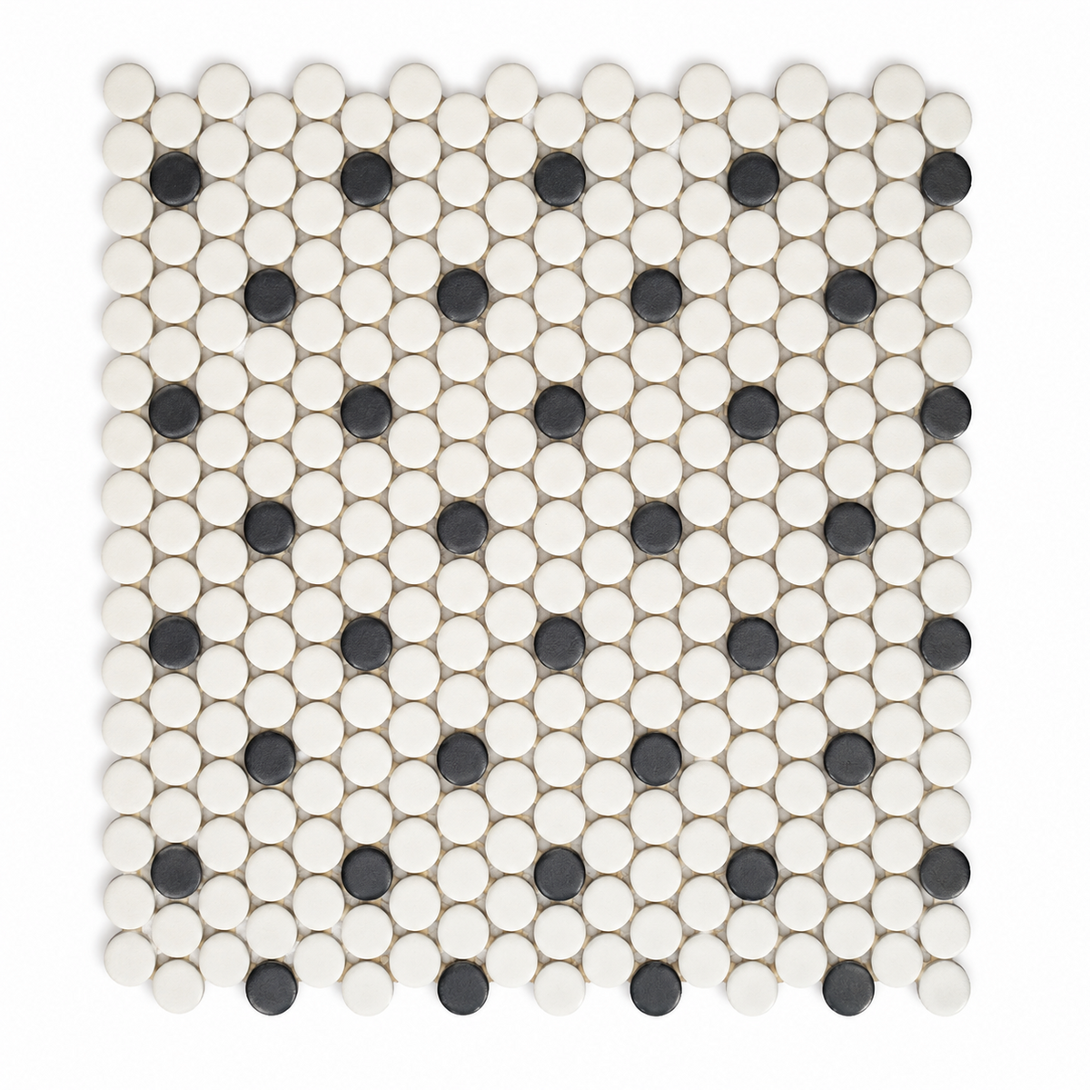 Color Wheel B&W Penny Round Matte Ceramic Mosaic Tile - American Tile Depot