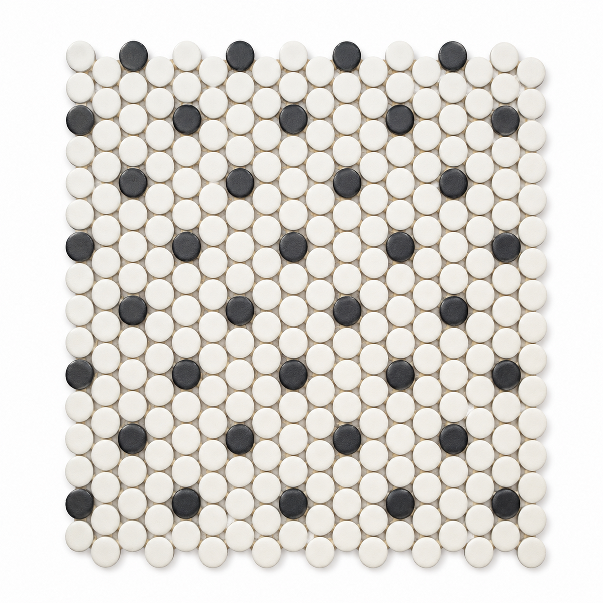 Color Wheel B&W Penny Round Matte Ceramic Mosaic Tile - American Tile Depot
