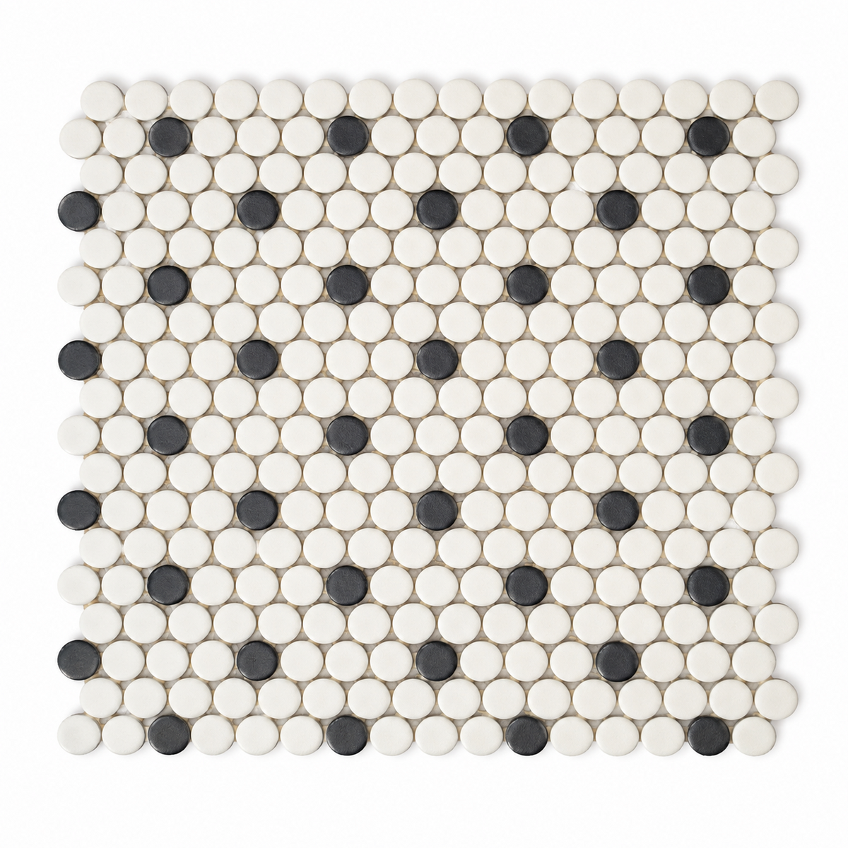 Color Wheel B&W Penny Round Matte Ceramic Mosaic Tile - American Tile Depot
