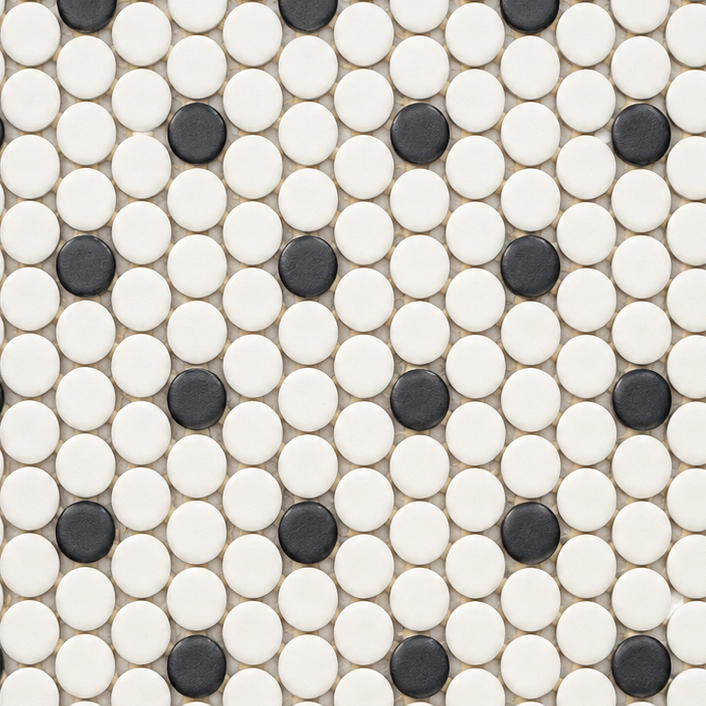 Color Wheel B&W Penny Round Matte Ceramic Mosaic Tile - American Tile Depot