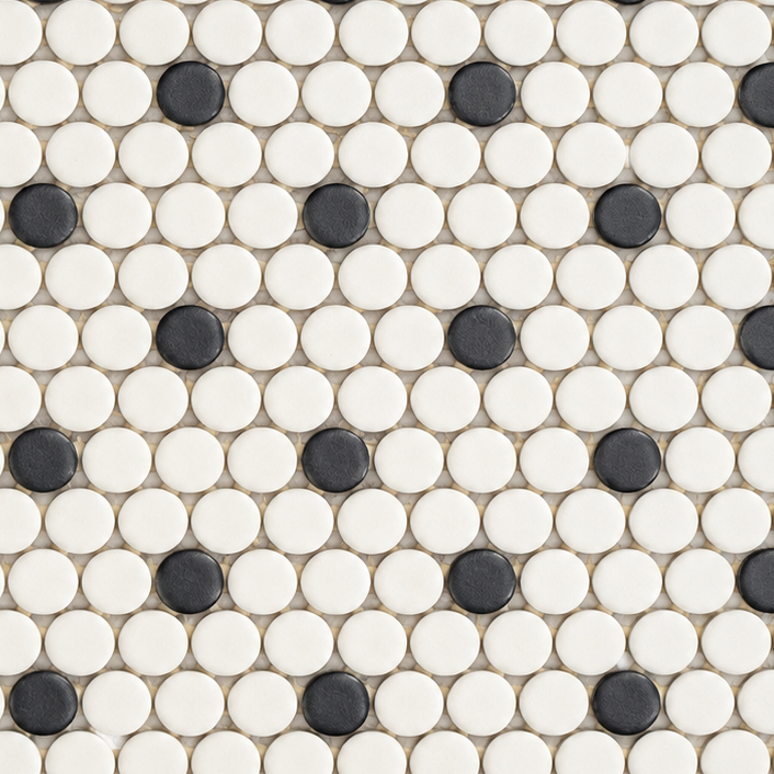 Color Wheel B&W Penny Round Matte Ceramic Mosaic Tile - American Tile Depot