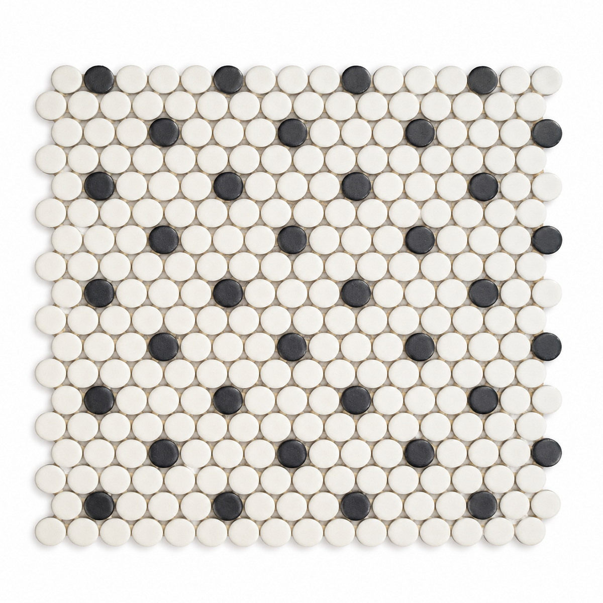Color Wheel B&W Penny Round Matte Ceramic Mosaic Tile - American Tile Depot