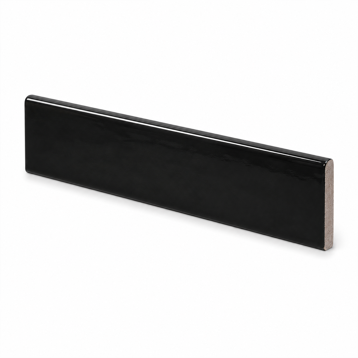 3x12 Crafta Black Glossy Solid Color Ceramic Bullnose Tile - American Tile Depot