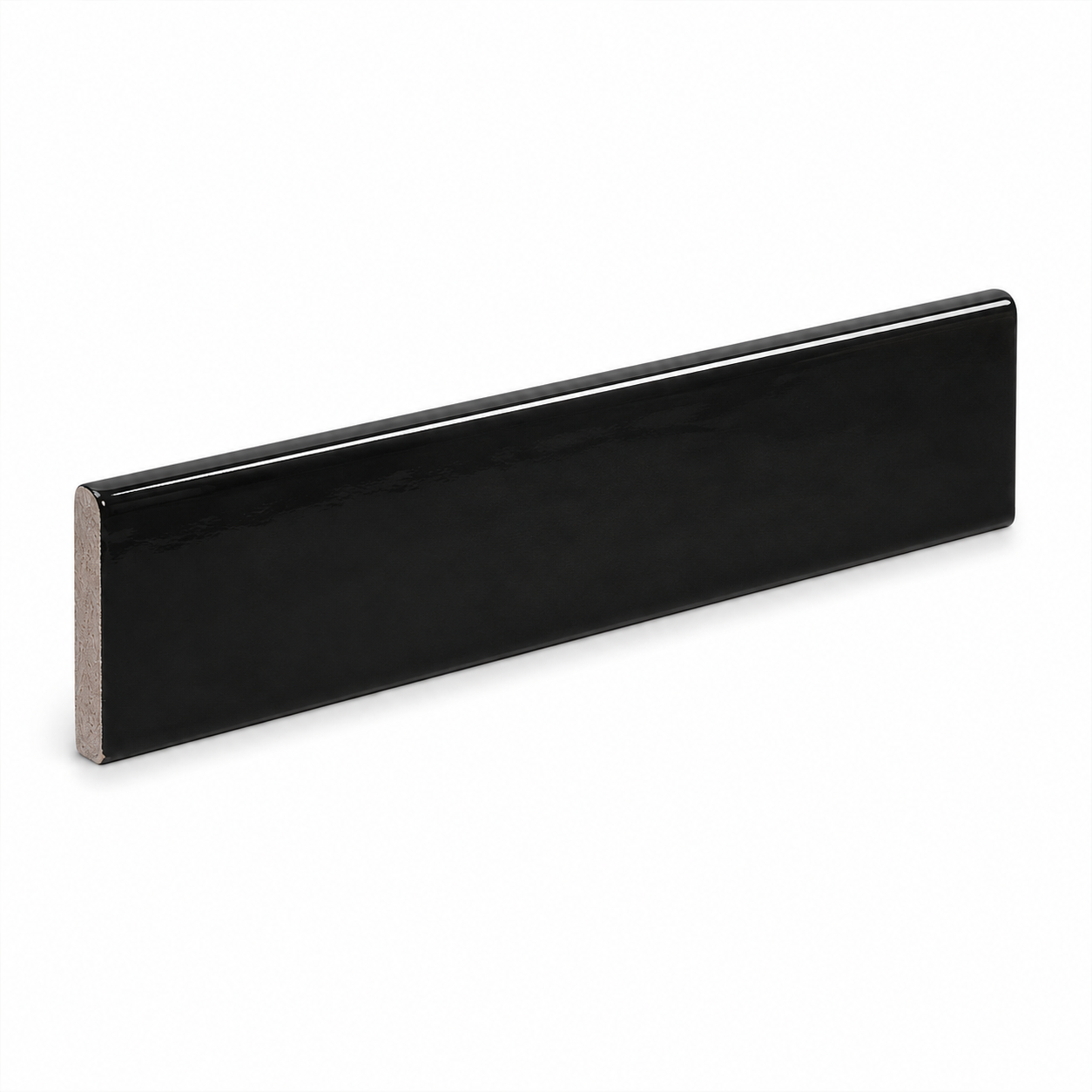 3x12 Crafta Black Glossy Solid Color Ceramic Bullnose Tile - American Tile Depot