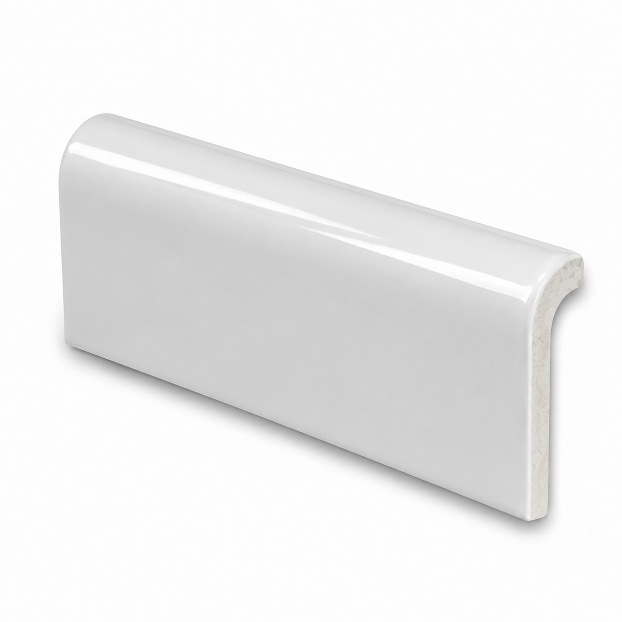 2x6 Palette White Ice Glossy Solid Color Ceramic Radius Cap - American Tile Depot