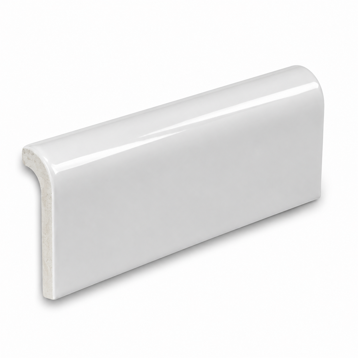2x6 Palette White Ice Glossy Solid Color Ceramic Radius Cap - American Tile Depot