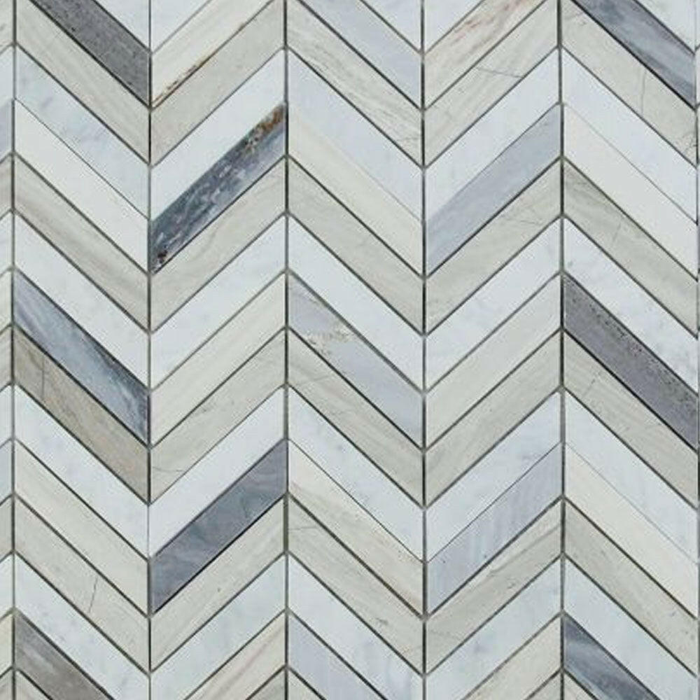 Chevron Blue Marble Polished Mosaic Tile Chevron Blue Marble Polished Mosaic Tile - American Tile Depot