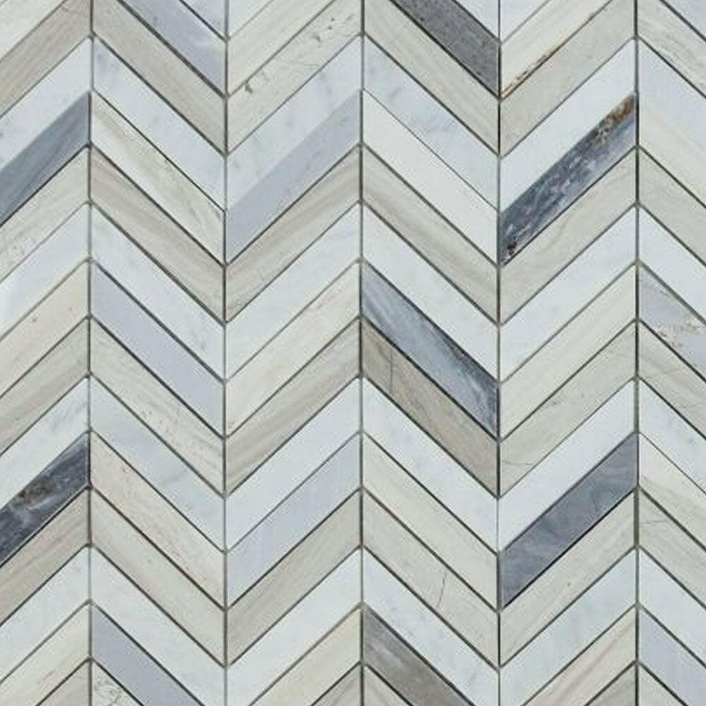 Chevron Blue Marble Polished Mosaic Tile Chevron Blue Marble Polished Mosaic Tile - American Tile Depot