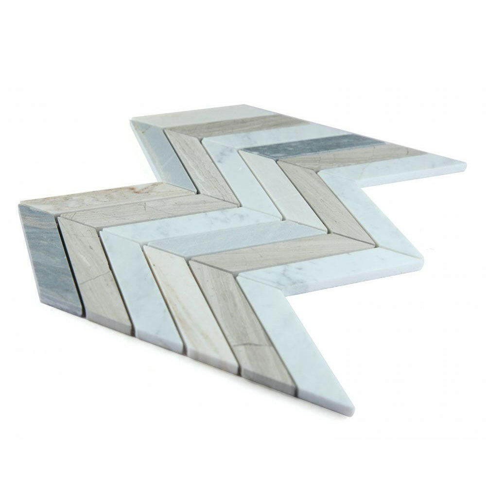 Chevron Blue Marble Polished Mosaic Tile Chevron Blue Marble Polished Mosaic Tile - American Tile Depot