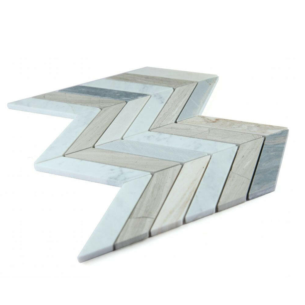 Chevron Blue Marble Polished Mosaic Tile Chevron Blue Marble Polished Mosaic Tile - American Tile Depot